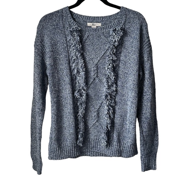 Bass Cotton Blue Cable Knit Sweater, Fringe Long Sleeve Size M - Picture 1 of 5